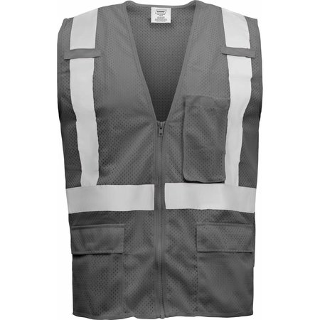 IRONWEAR Standard Safety Vest w/ Zipper & Radio Clips (Grey/Large) 1284-GRZ-RD-LG